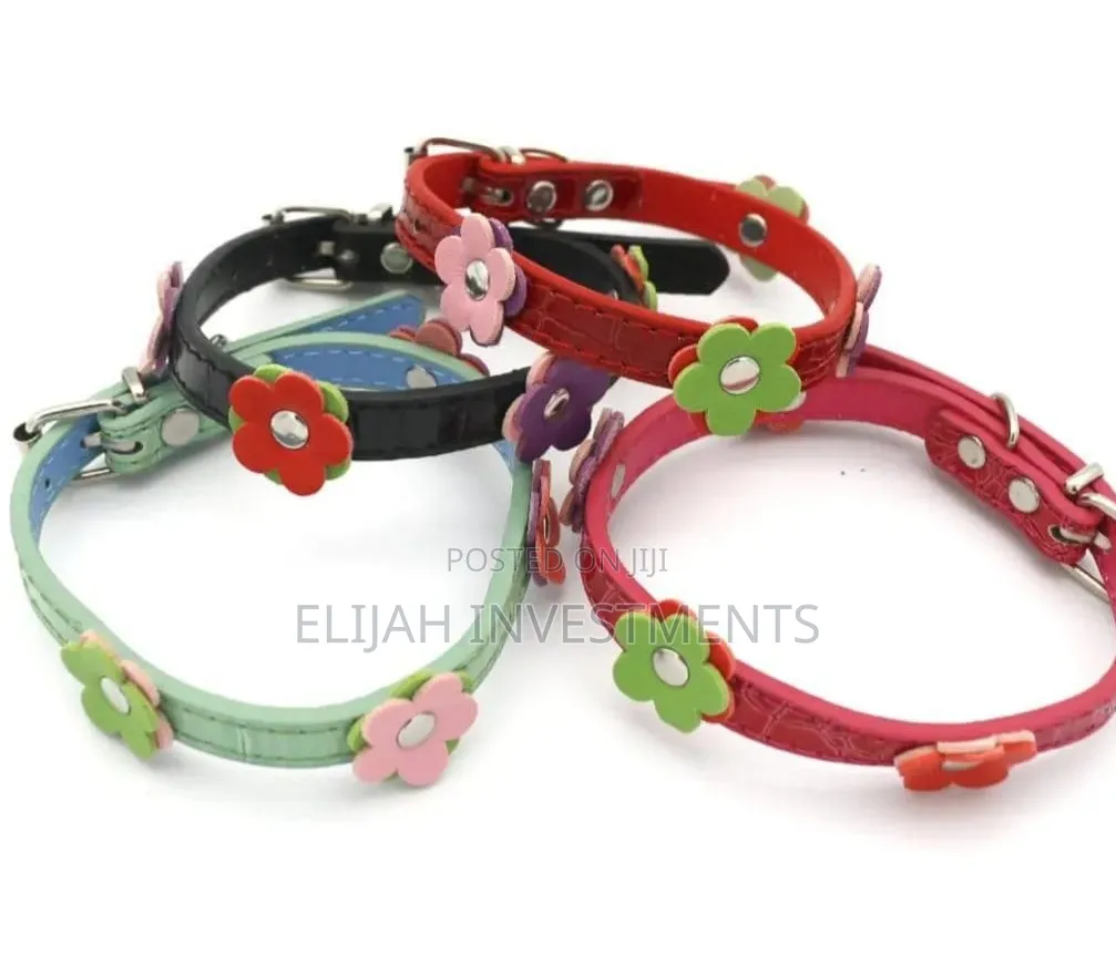 Dog Leather Collars With Fancy Pretty Colorful Flowers