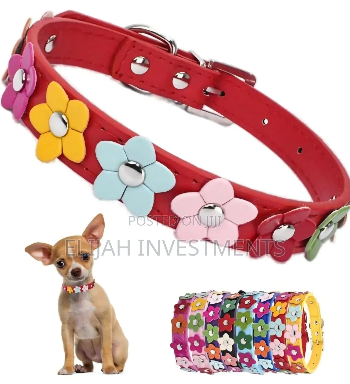 Dog Leather Collars With Fancy Pretty Colorful Flowers
