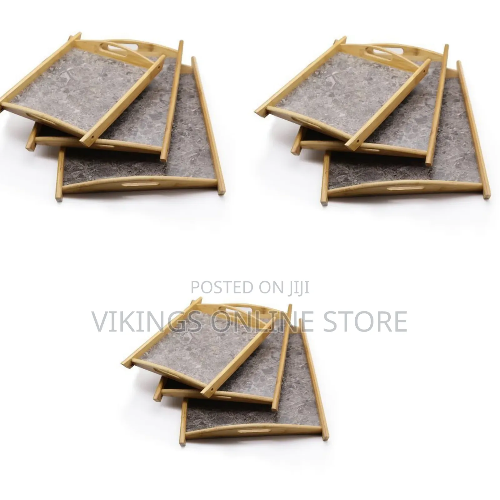 Tray 3 Piece Heavy Marble, Bamboo Wooden Serving Trays, Grey