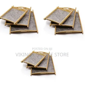 Tray 3 Piece Heavy Marble, Bamboo Wooden Serving Trays, Grey