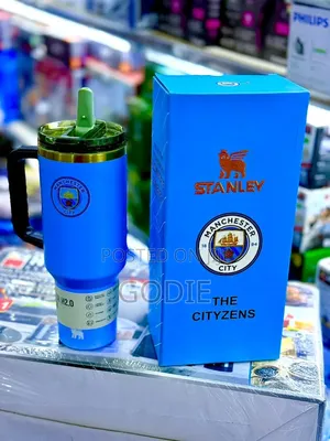 Manchester City Themed Stainless Steel Travel Tumbler With a Lid,Straw