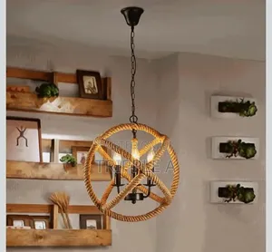 Lighting 3 Light Twine Rope Globe Pendant Light