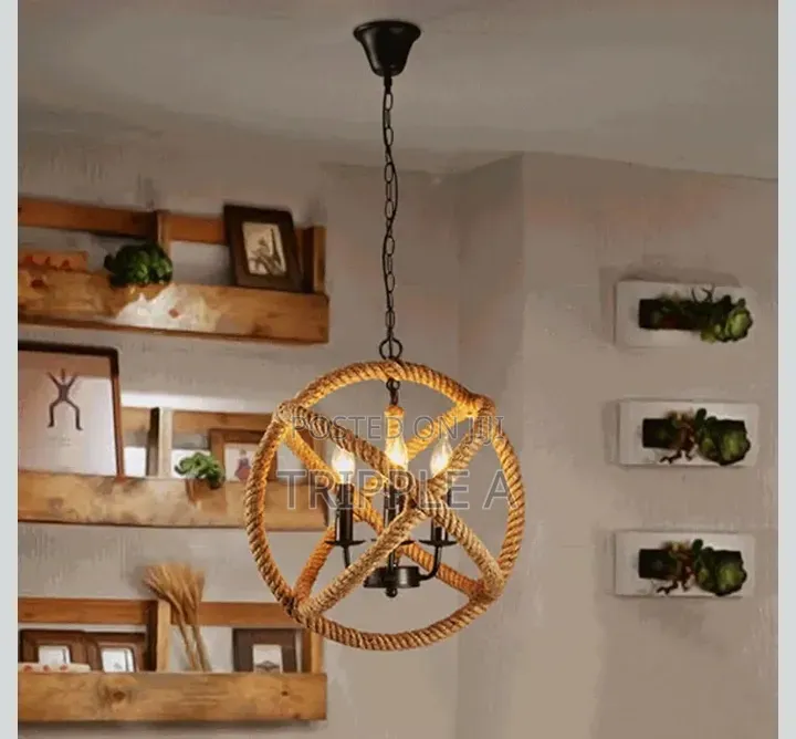 Lighting 3 Light Twine Rope Globe Pendant Light