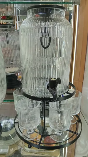 7pcs Ribbed Glass Beverage Dispenser Set