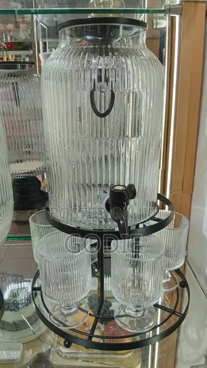 7pcs Ribbed Glass Beverage Dispenser Set