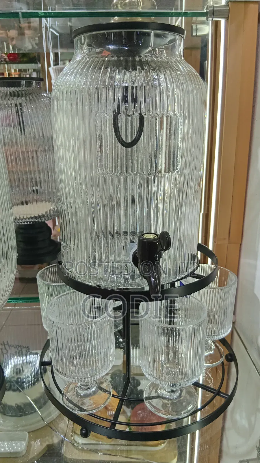 7pcs Ribbed Glass Beverage Dispenser Set