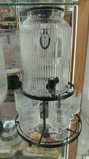 7pcs Ribbed Glass Beverage Dispenser Set