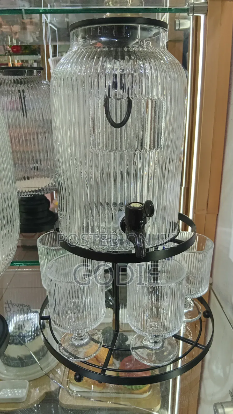 7pcs Ribbed Glass Beverage Dispenser Set