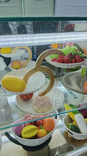 3 Tier Ceramic Cupcake Dessert Serving Plate Stand With Bamboo Base