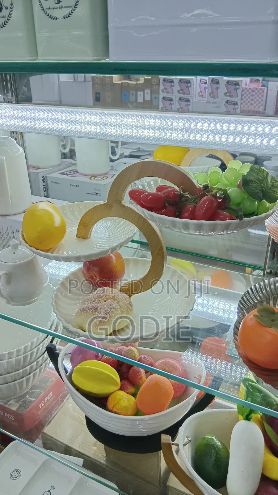 3 Tier Ceramic Cupcake Dessert Serving Plate Stand With Bamboo Base
