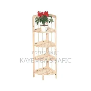 4-shelf Folding Solid Wood Corner Bookcase- Brown