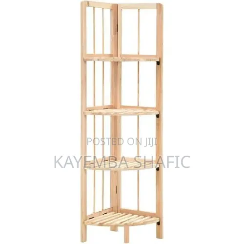 4-shelf Folding Solid Wood Corner Bookcase- Brown