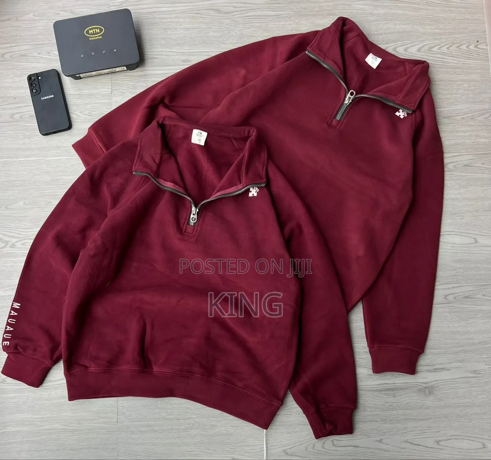 Mauaue Maroon Quarter-Zip Fleece Sweater