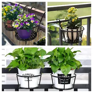 8.7'' Round Metal Hanging Railing Planters