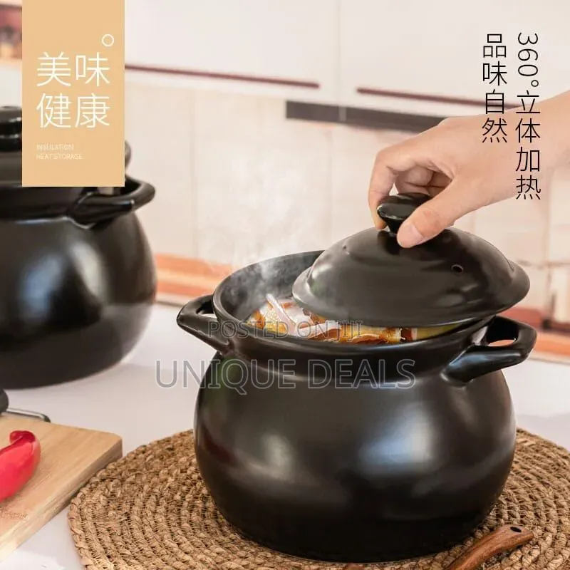 Ceramic Black Clay Pot Stockpot for Stew, Soup, Steam