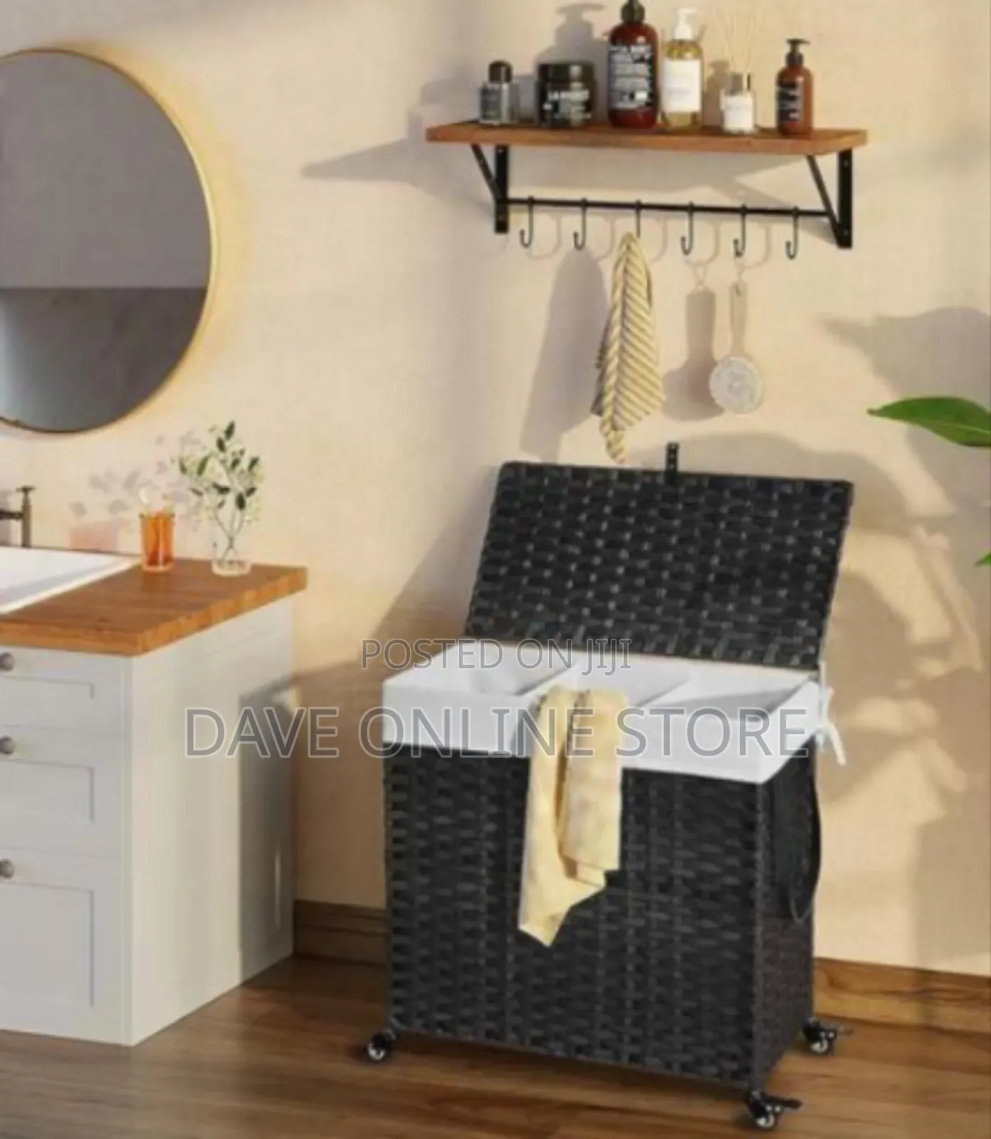 Rolling Wicker Laundry Hamper With Lid and Liner - Multicolor