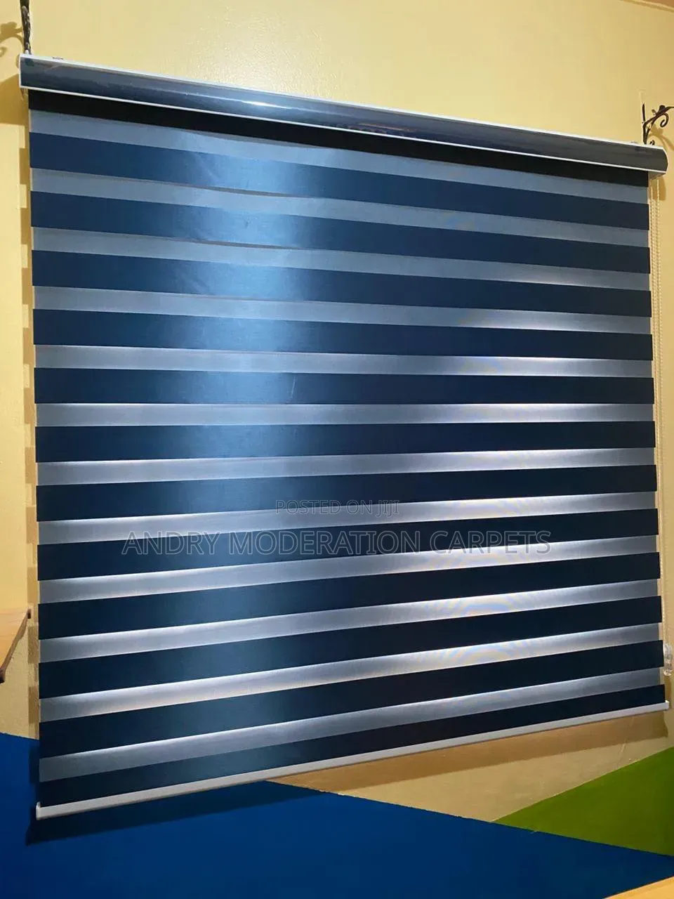 Dark Blue Zebra Office Blind Curtains