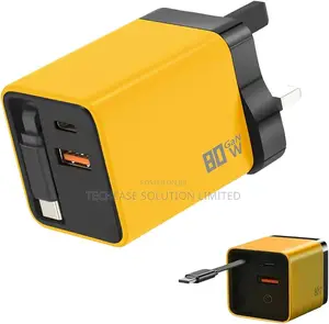 80w Gan Charger With Retractable Type-C Cable Fast Charging Adapter