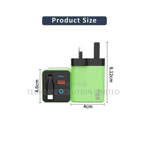 80w Gan Charger With Retractable Type-C Cable Fast Charging Adapter