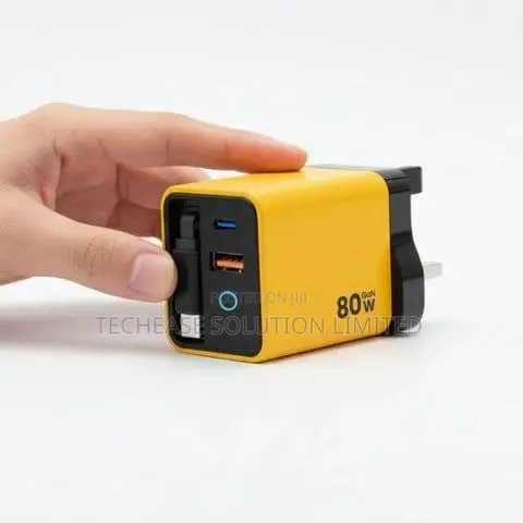 80w Gan Charger With Retractable Type-C Cable Fast Charging Adapter
