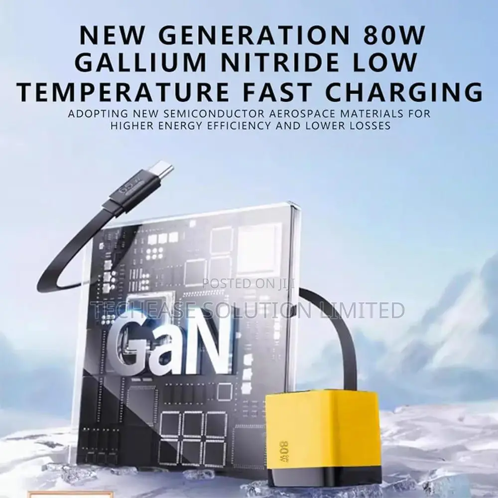 80w Gan Charger With Retractable Type-C Cable Fast Charging Adapter