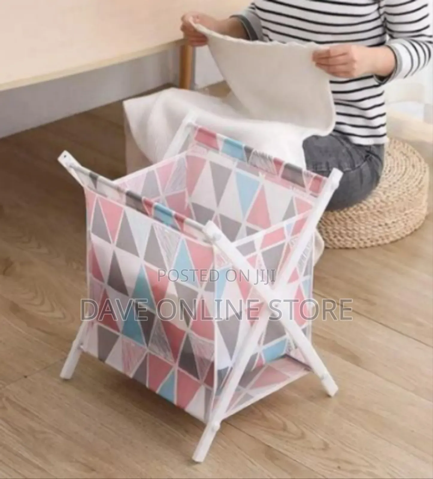 Foldable Laundry Hamper / Storage Basket With Geometric Pattern