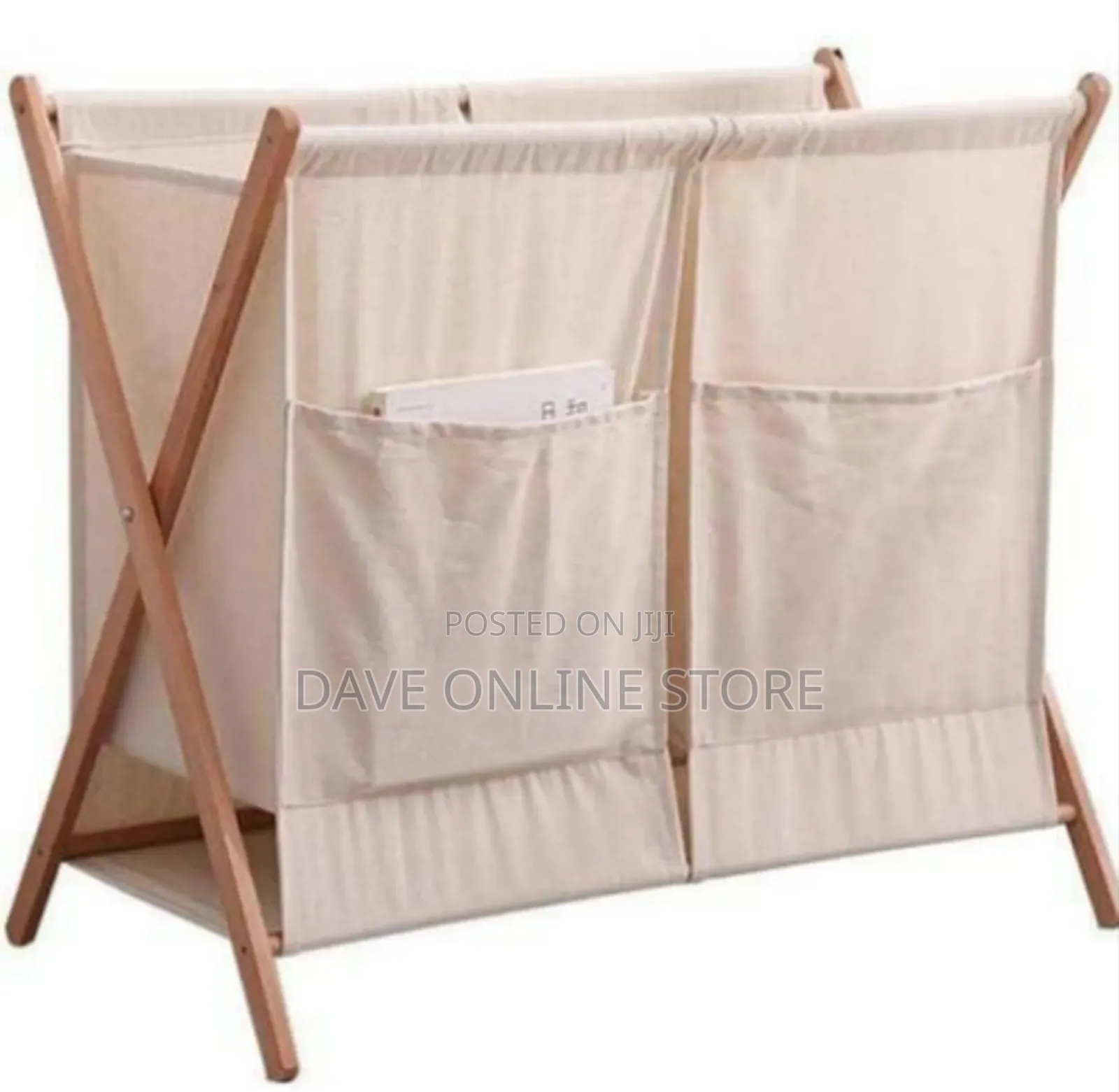 Modern Double Laundry Hamper With X-Frame Wooden Stand