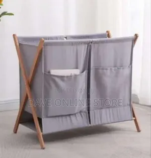 Modern Double Laundry Hamper With X-Frame Wooden Stand