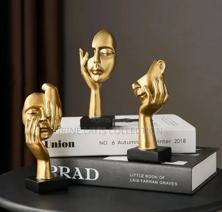 3 Pieces Gold Thinker Statues.