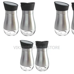 2 Pc Steel and Glass Rotating Pepper and Salt Shaker Set-Black