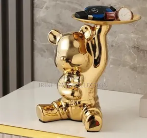 Ceramic Bear Sculpture Holding a Tray.