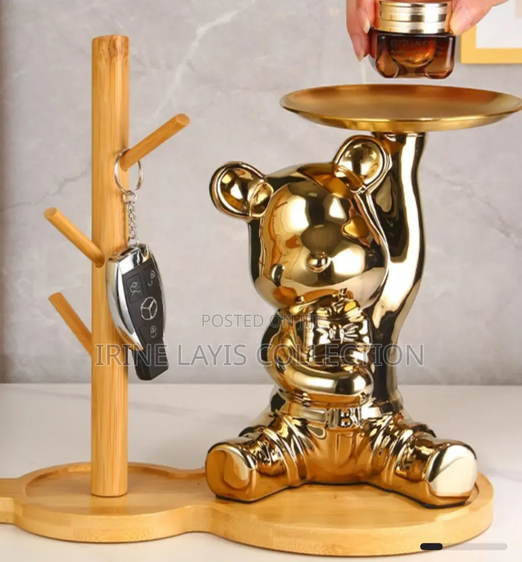 Ceramic Bear Sculpture Holding a Tray.