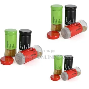 3 Pc Steel and Glass Pepper and Salt Shaker Set-Black,Red, Green
