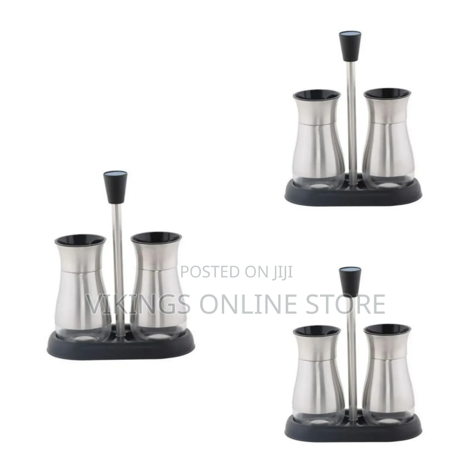 2 Pc Steel and Glass Pepper and Salt Shaker Set-Black