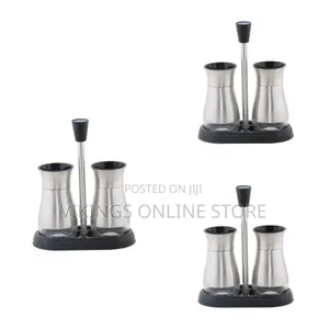 2 Pc Steel and Glass Pepper and Salt Shaker Set-Black