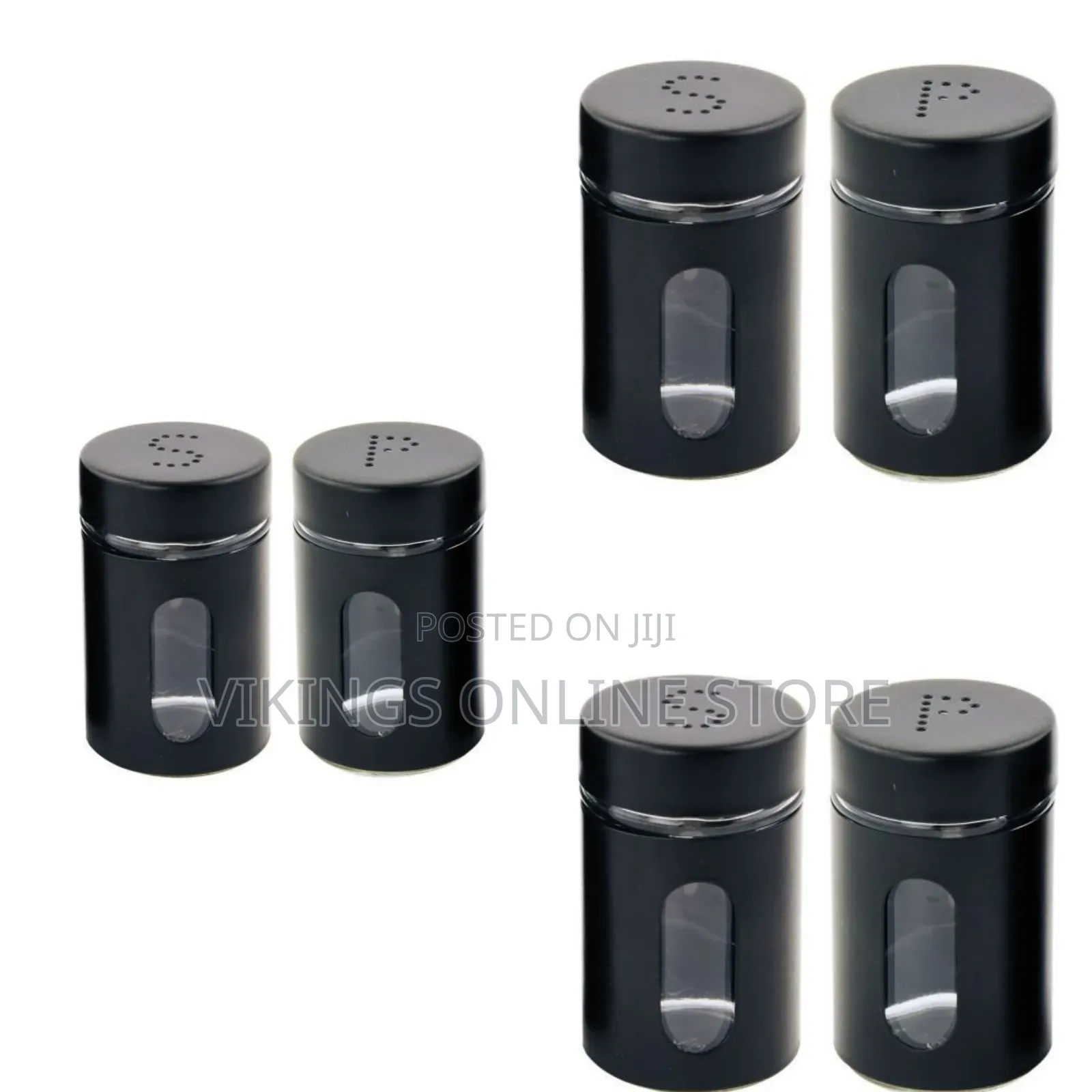 2 Pc Steel and Glass Pepper and Salt Shaker-Black