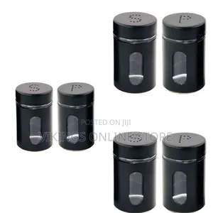 2 Pc Steel and Glass Pepper and Salt Shaker-Black