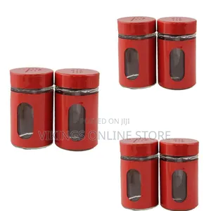 2 Pc Steel and Glass Pepper and Salt Shaker-Red