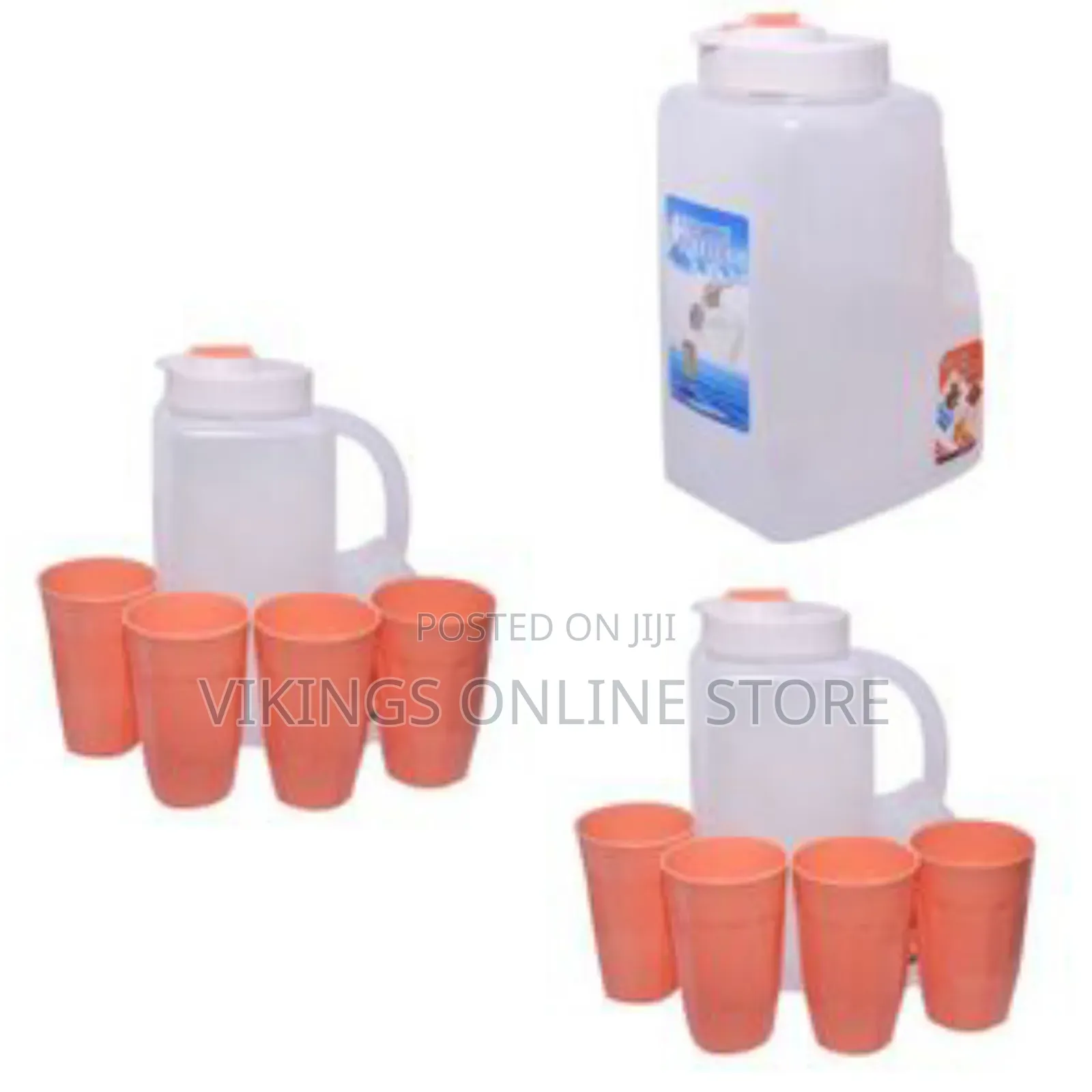 Plastic Water Fridge Bottle With 4 Glasses, 4l - Orange