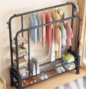 Heavy-Duty Double Rail 5-Tier Garment Rack With Shelves