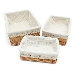 Set of Woven Decorative Storage Baskets With Fabric Liners