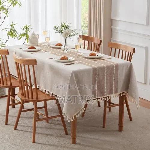 Cotton Linen Waterproof Tablecloth Burlap Table Cloths With Tassel