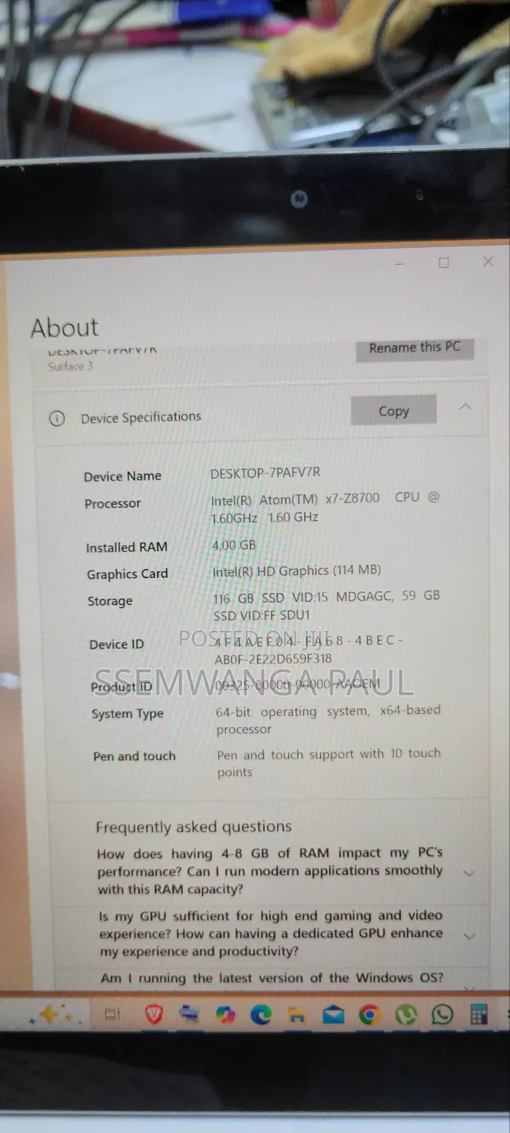 Laptop Microsoft Surface 3 4GB Intel Atom HDD+SSD 128GB