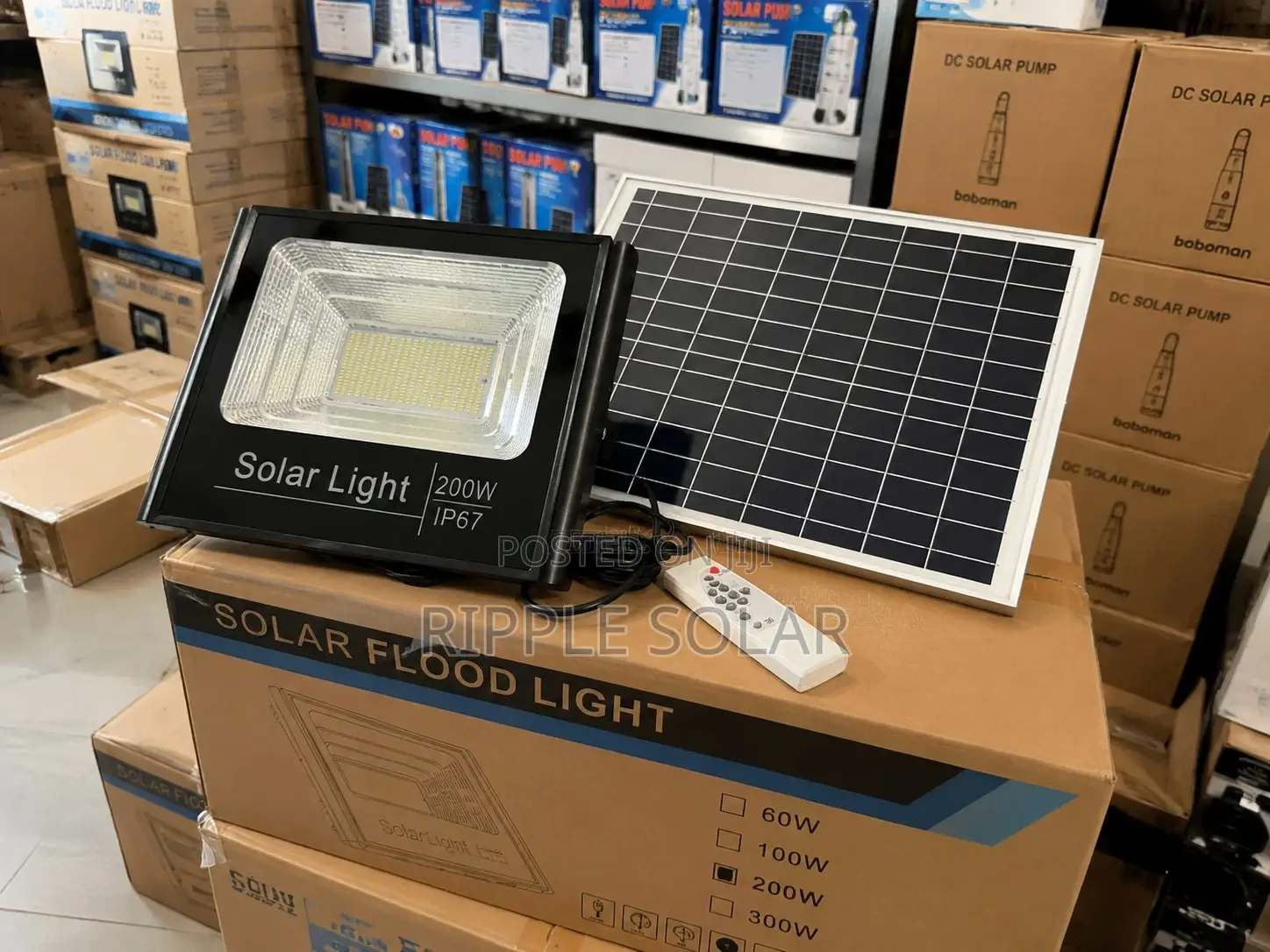 200w Solar Flood Security Light With Panel Remote Control Outdoor