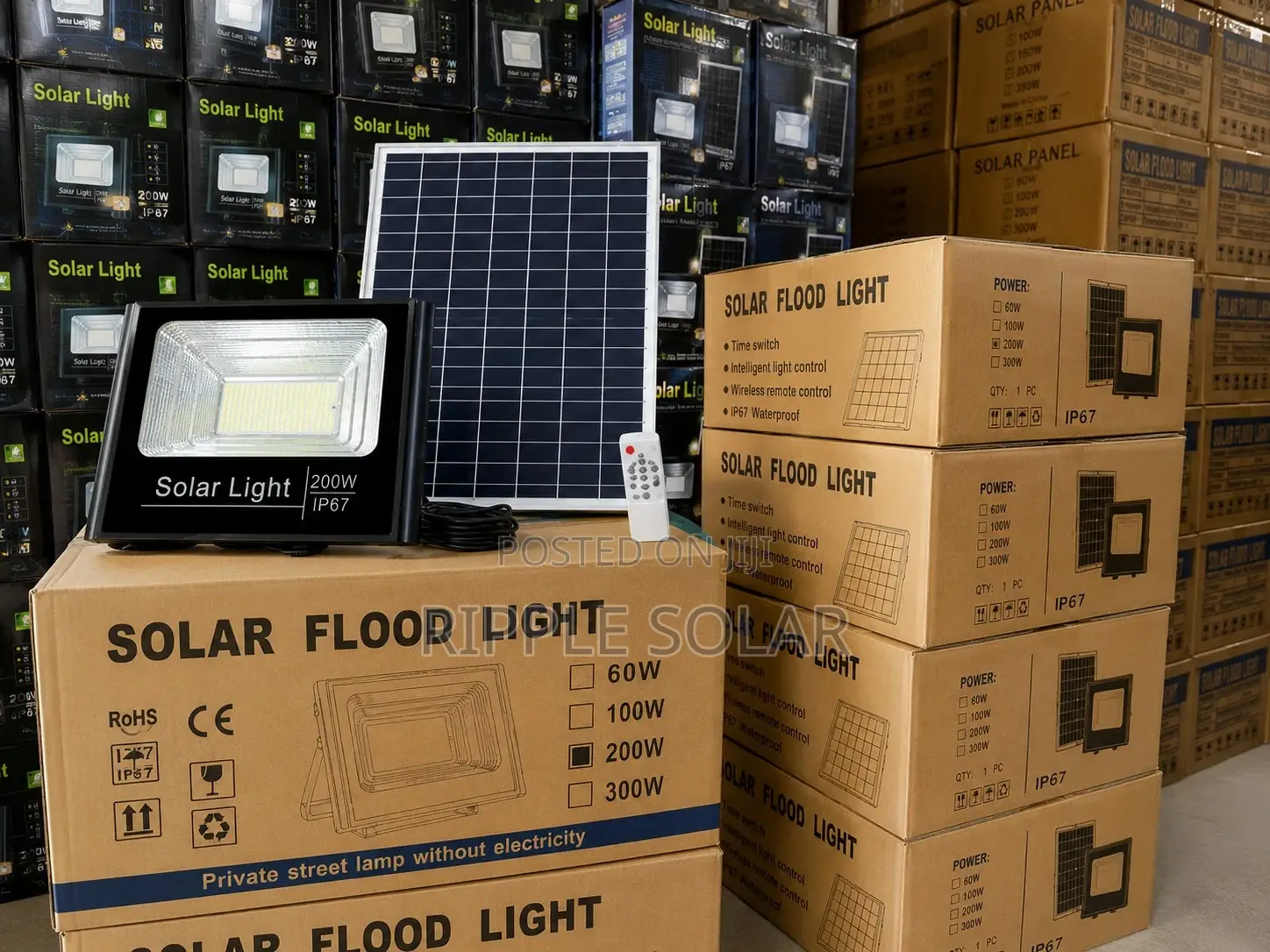 200w Solar Flood Security Light With Panel Remote Control Outdoor