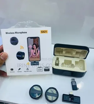Wireless Lavalier Microphone Set Featuring Noise Reduction.