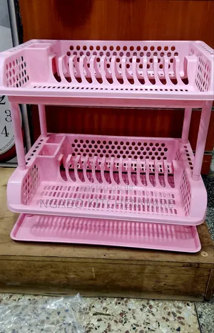 Two-Tiered Pink Plastic Dish Drying Rack