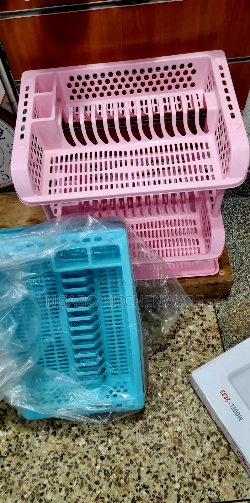 Two-Tiered Pink Plastic Dish Drying Rack