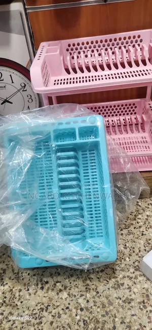 Two-Tiered Pink Plastic Dish Drying Rack