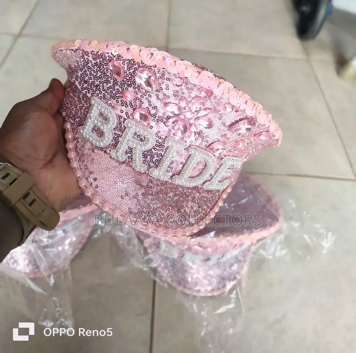 Uk Pink Sequin Bride Captain Hat.